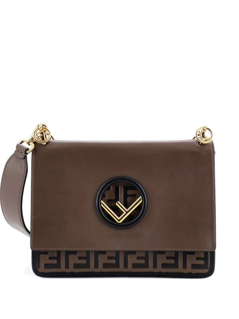 Fendi Pre-Owned Kan I F Leather with Zucca Embossed Detail Medium shoulder bag - Marrone