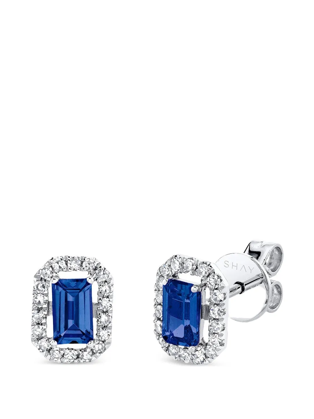  Shay Halo Diamond Sapphire Stud Earrings - Silver 