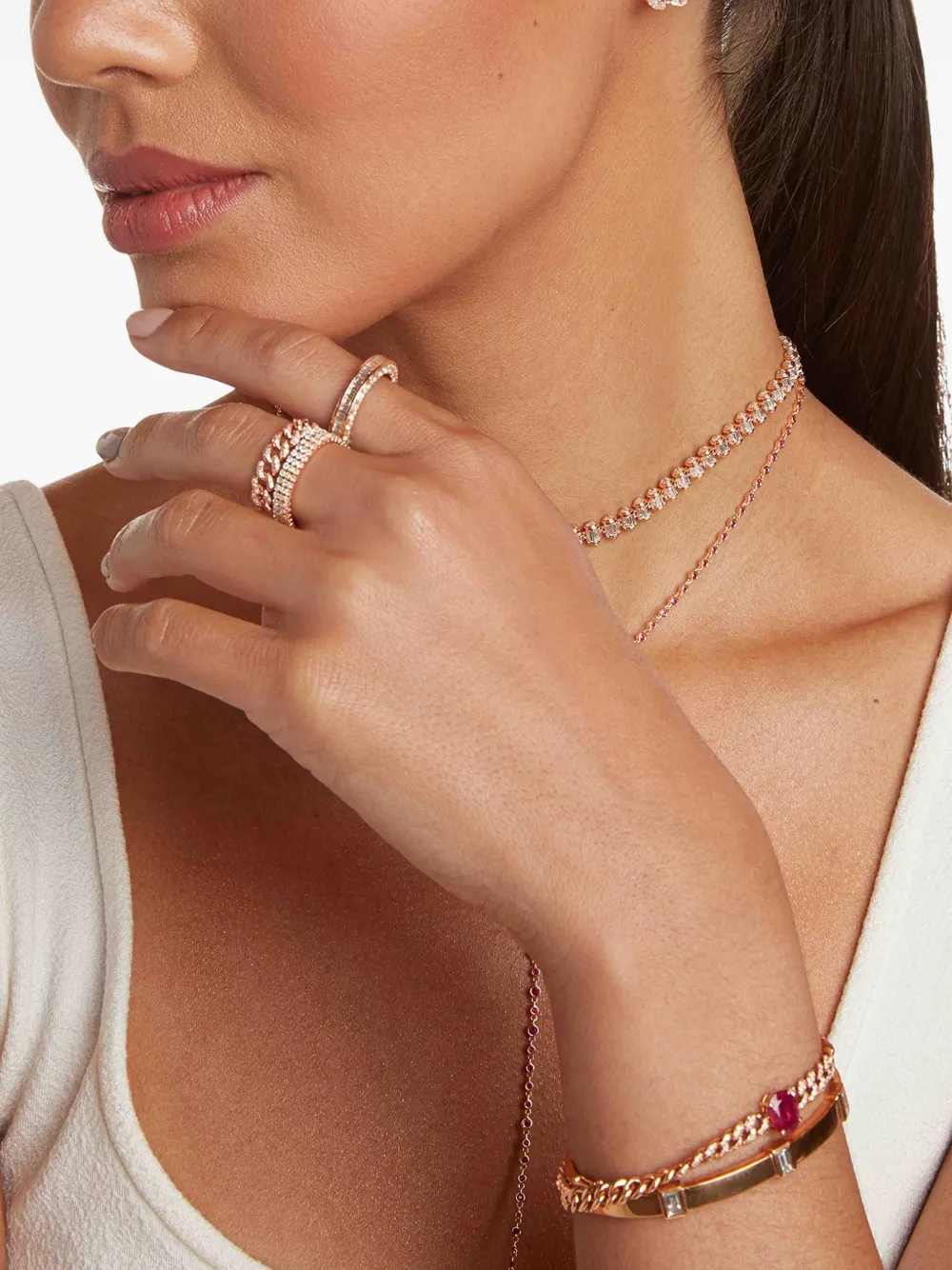  Shay Pavé Diamond Link Ring - Pink 