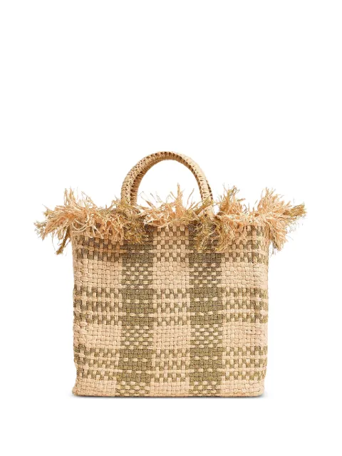 Pamela Munson woven raffia check mate bag