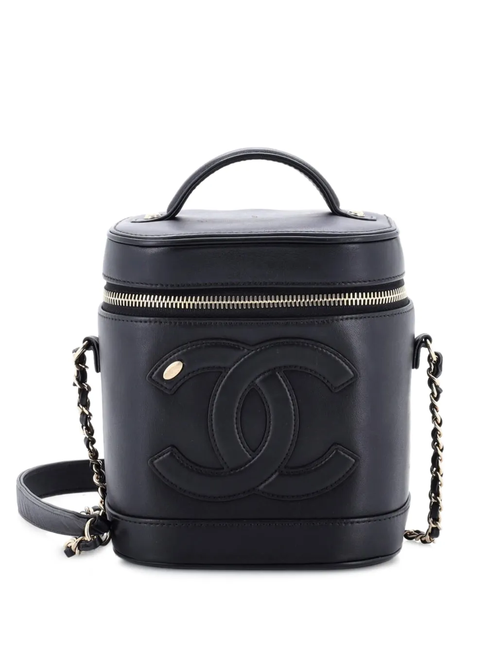 Pre-owned Chanel Cc Mania Vanity Case Lambskin Satchel In Black