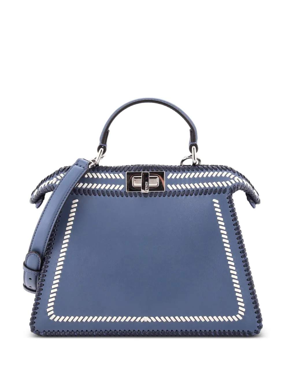 Fendi Pre-Owned Peekaboo ISeeU Bag Whipstitch Leather Small satchel - Blu