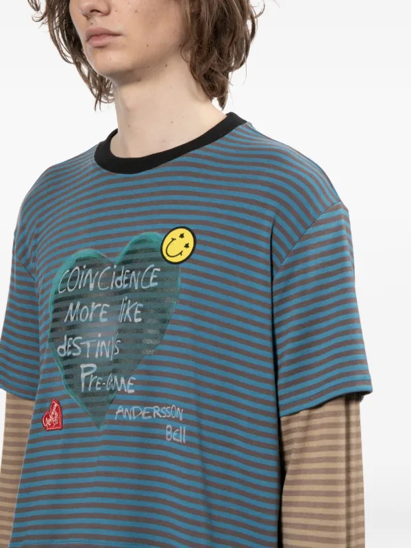 Andersson Bell Heart Message Striped T-shirt | Blue | FARFETCH