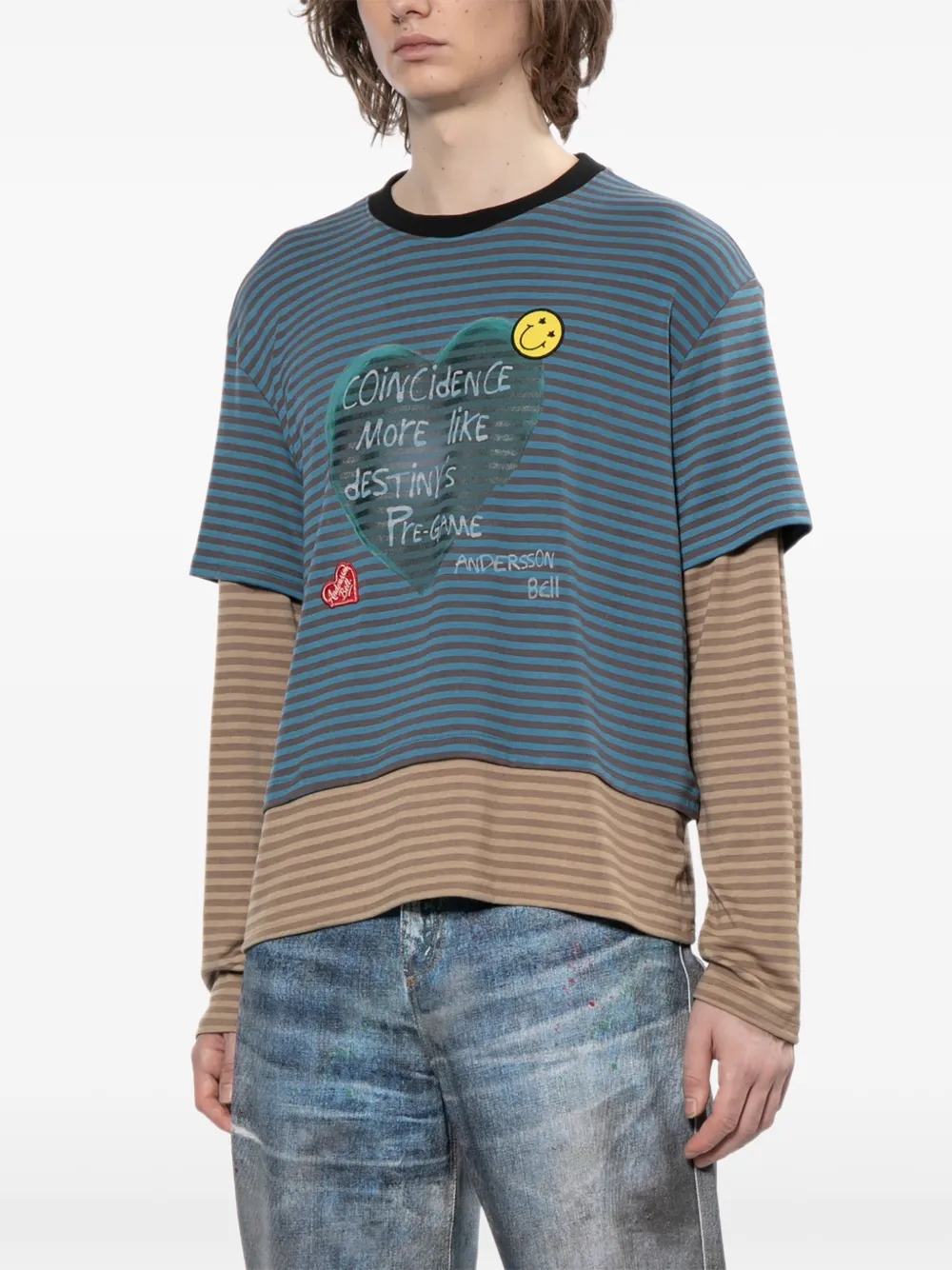  Andersson Bell Heart Message Striped T-shirt - Blue 