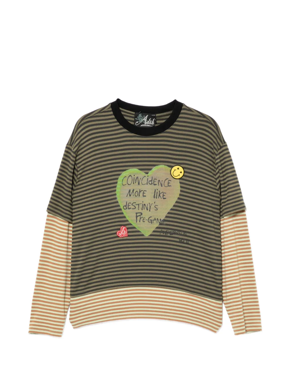 Andersson Bell T-shirt Heart Message a righe - Verde