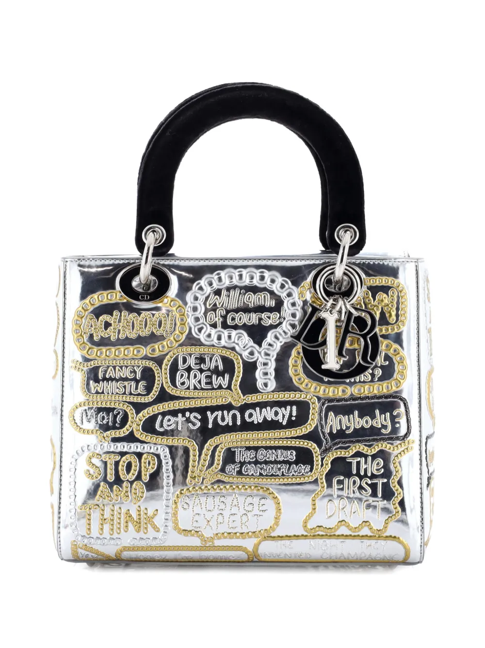 Christian Dior Pre-Owned Lady Dior Art Bag Limited Edition Xu Zhen Embossed Leather Medium satchel - Argento