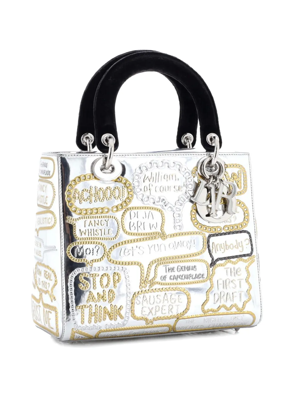  Christian Dior Pre-owned Lady Dior Art Bag Limited Edition Xu Zhen Embossed Leather Medium Satchel - Silver 