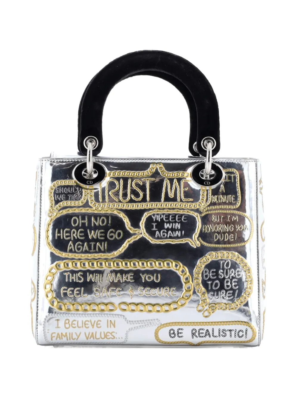  Christian Dior Pre-owned Lady Dior Art Bag Limited Edition Xu Zhen Embossed Leather Medium Satchel - Silver 