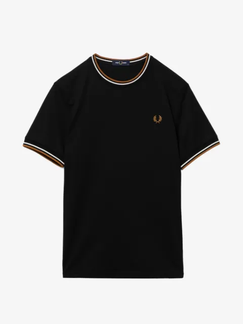 Fred Perry logo-embroidered striped-cuff T-shirt