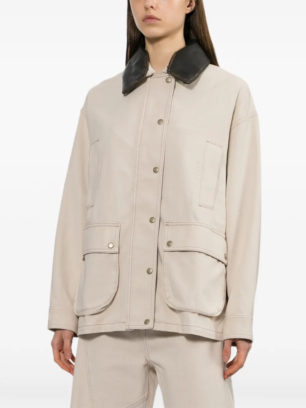  Halfboy Leather Collar Barn Jacket - Neutrals 
