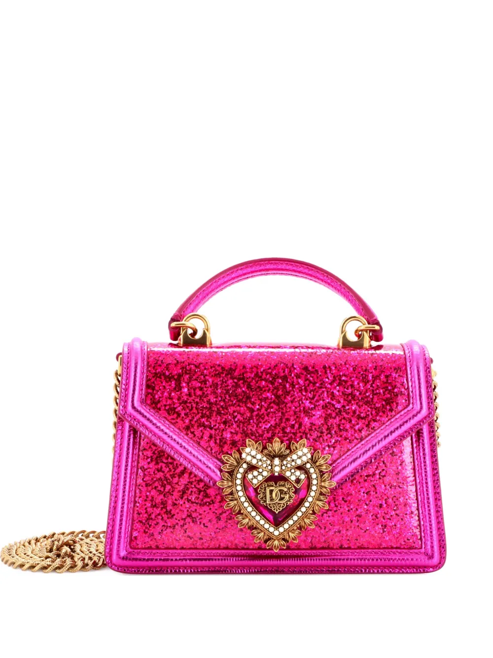 Dolce & Gabbana Pre-Owned Devotion Top Handle Bag Glitter Leather Small crossbody bag - Rosa
