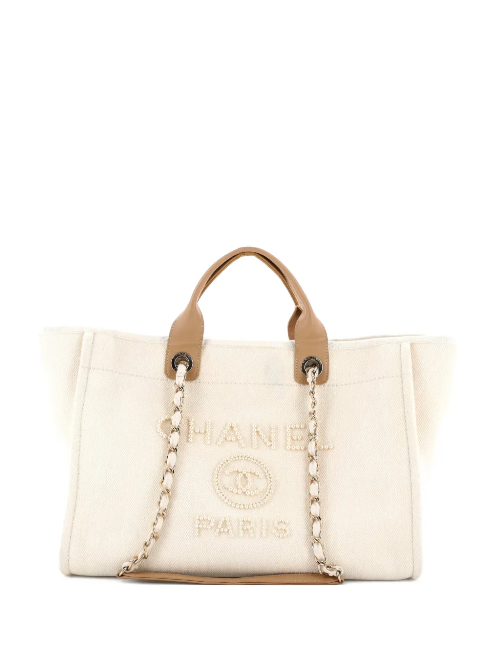 CHANEL Pre-Owned Deauville Pearl Embellished Canvas Medium tote bag - Toni neutri