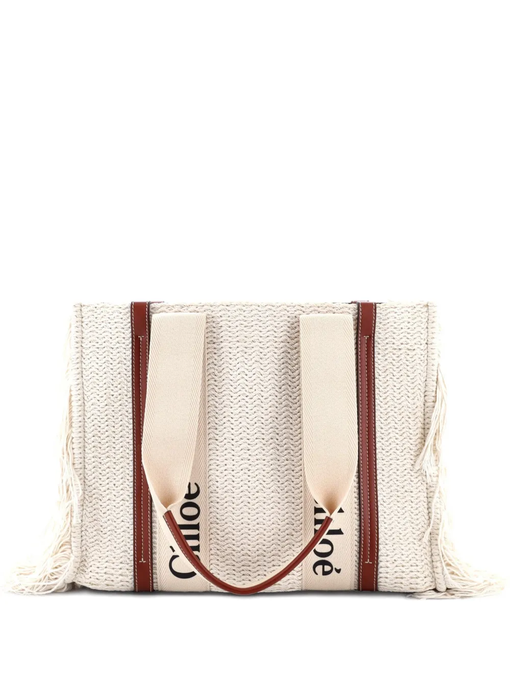 Chloé Pre-Owned Woody Fringe Wool Medium tote bag - Toni neutri