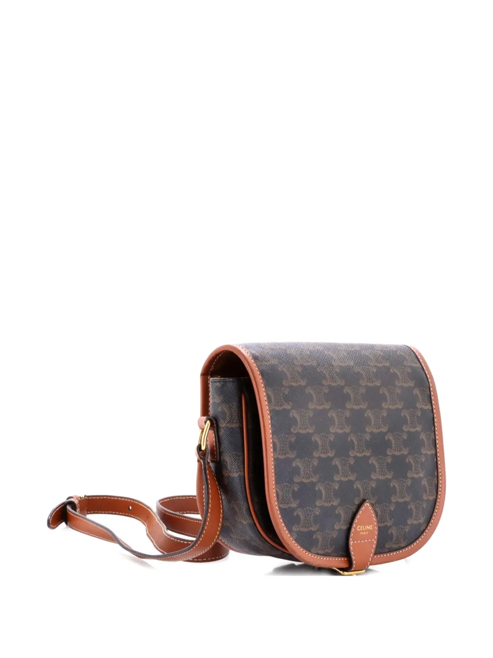 Celine Pre-owned Folco Bag Triomphe Coated Canvas Medium Crossbody Bag in Brown, view 3