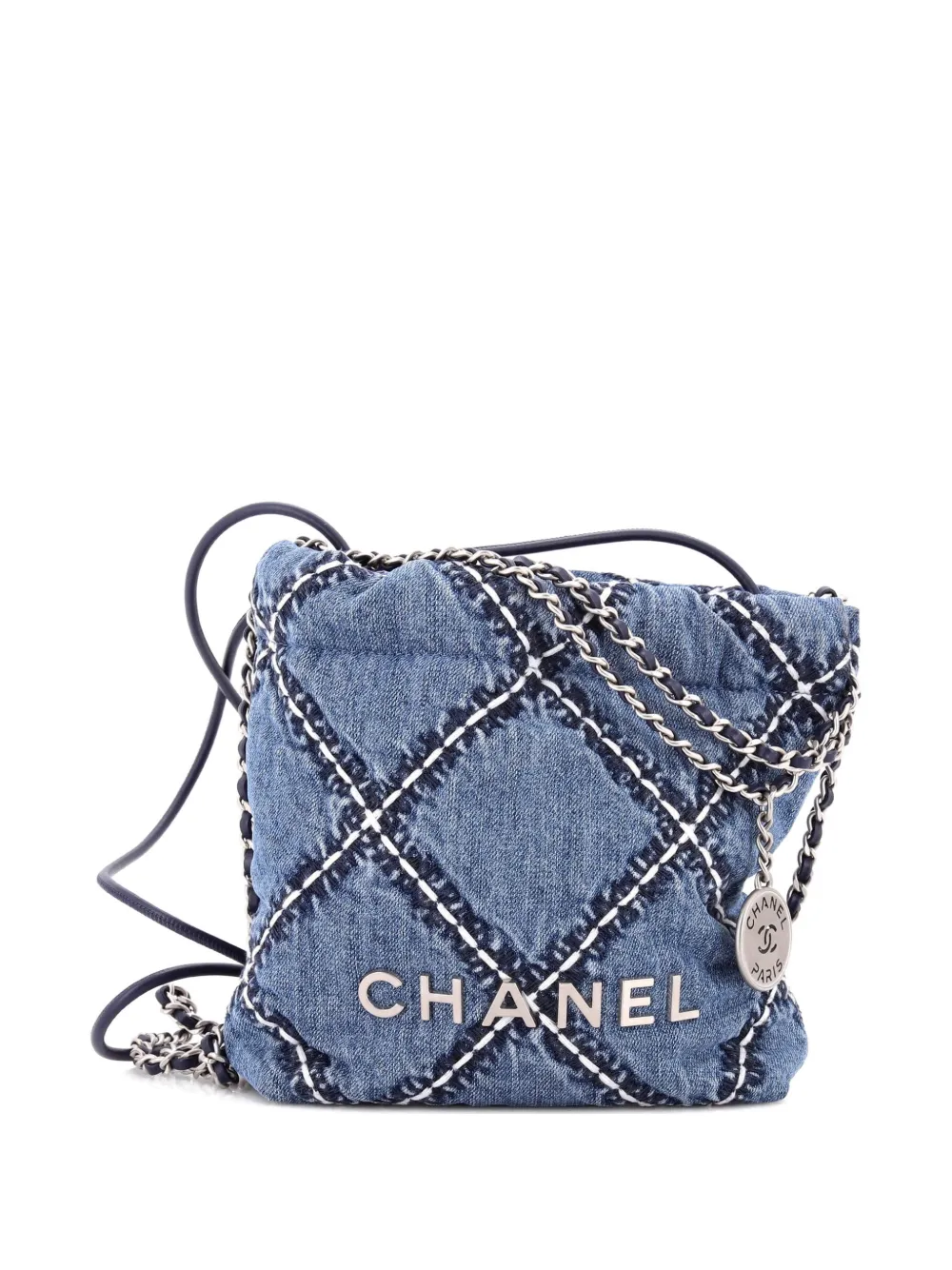 CHANEL Pre-Owned 22 Chain Quilted Stitched Denim Mini hobo bag - Blu