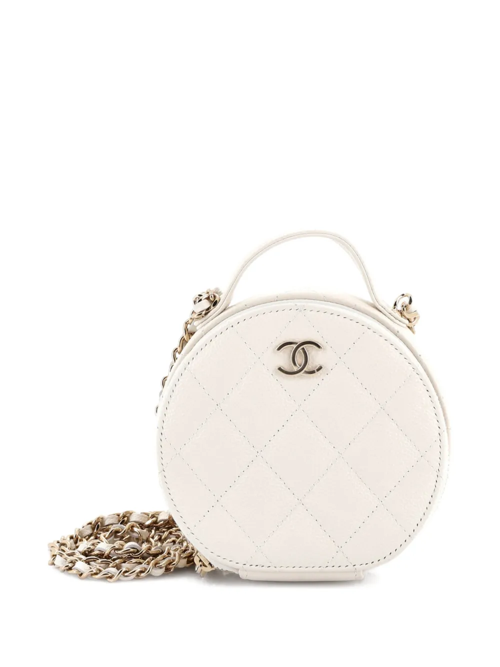 CHANEL Pre-Owned Handle with Care Round Vanity Case with Chain Quilted Caviar Small crossbody bag - Bianco