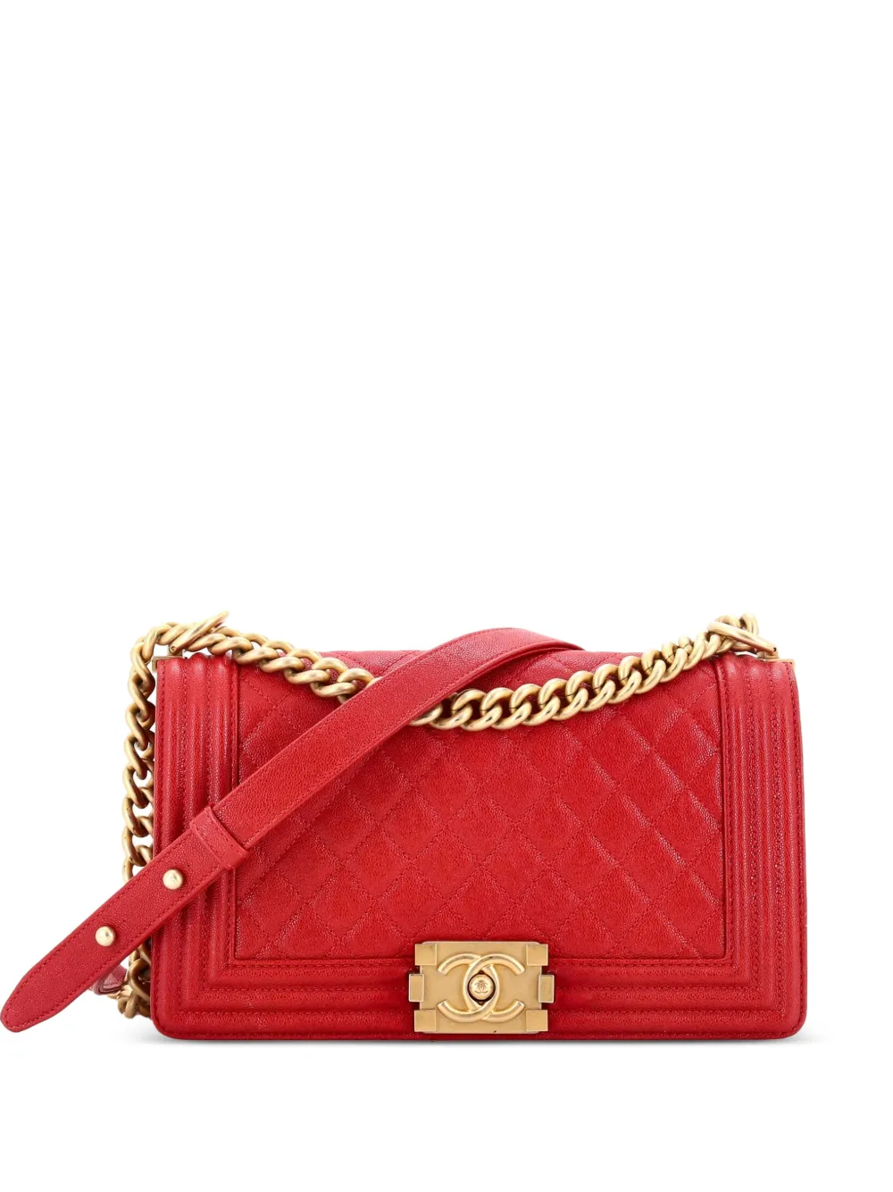 CHANEL Pre-Owned Boy Flap Bag Quilted Caviar Old Medium crossbody bag - Rosso