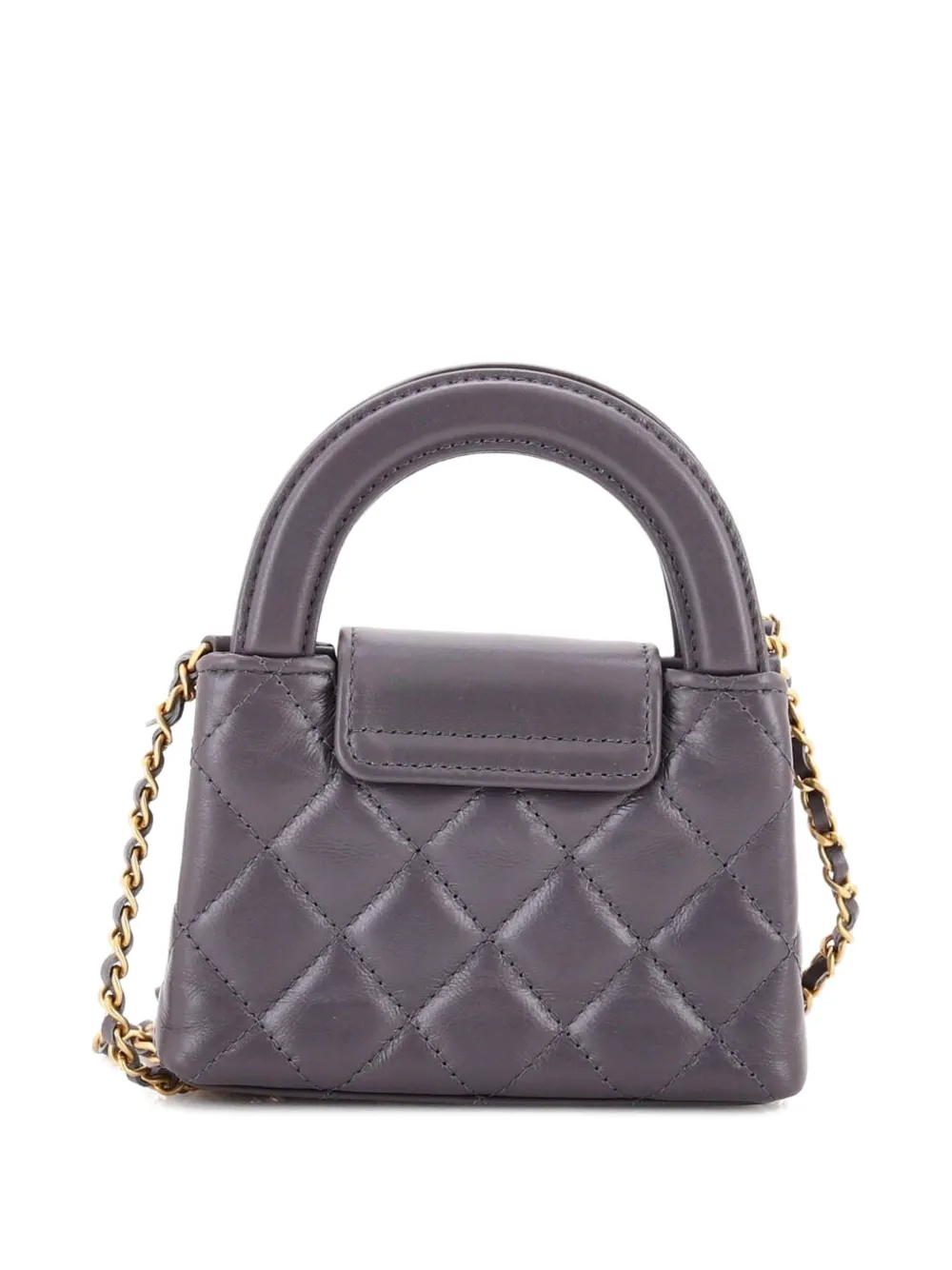 Kelly Top Handle Shopping Bag Quilted Shiny Aged Calfskin Nano Crossbody Bag