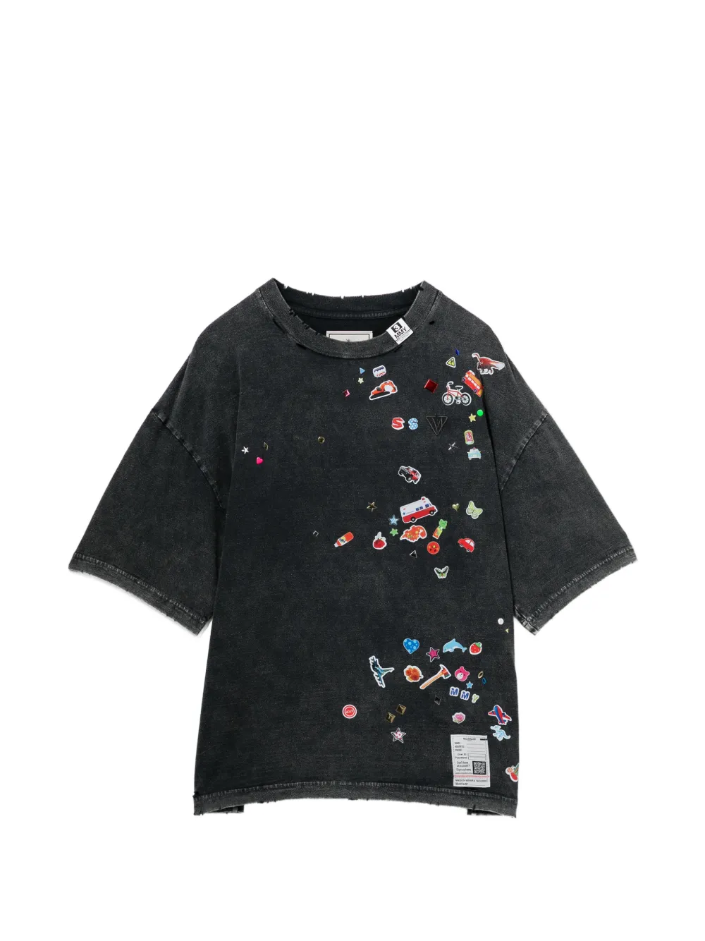 Maison MIHARA YASUHIRO kids sticker-print bleached T-shirt - Grigio