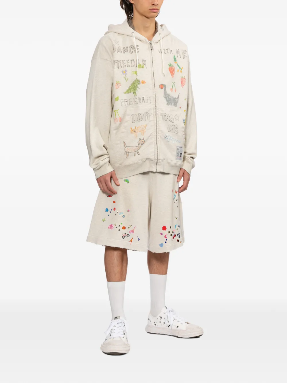  Maison Mihara Yasuhiro Graphic-print Embellishment Shorts - Neutrals 