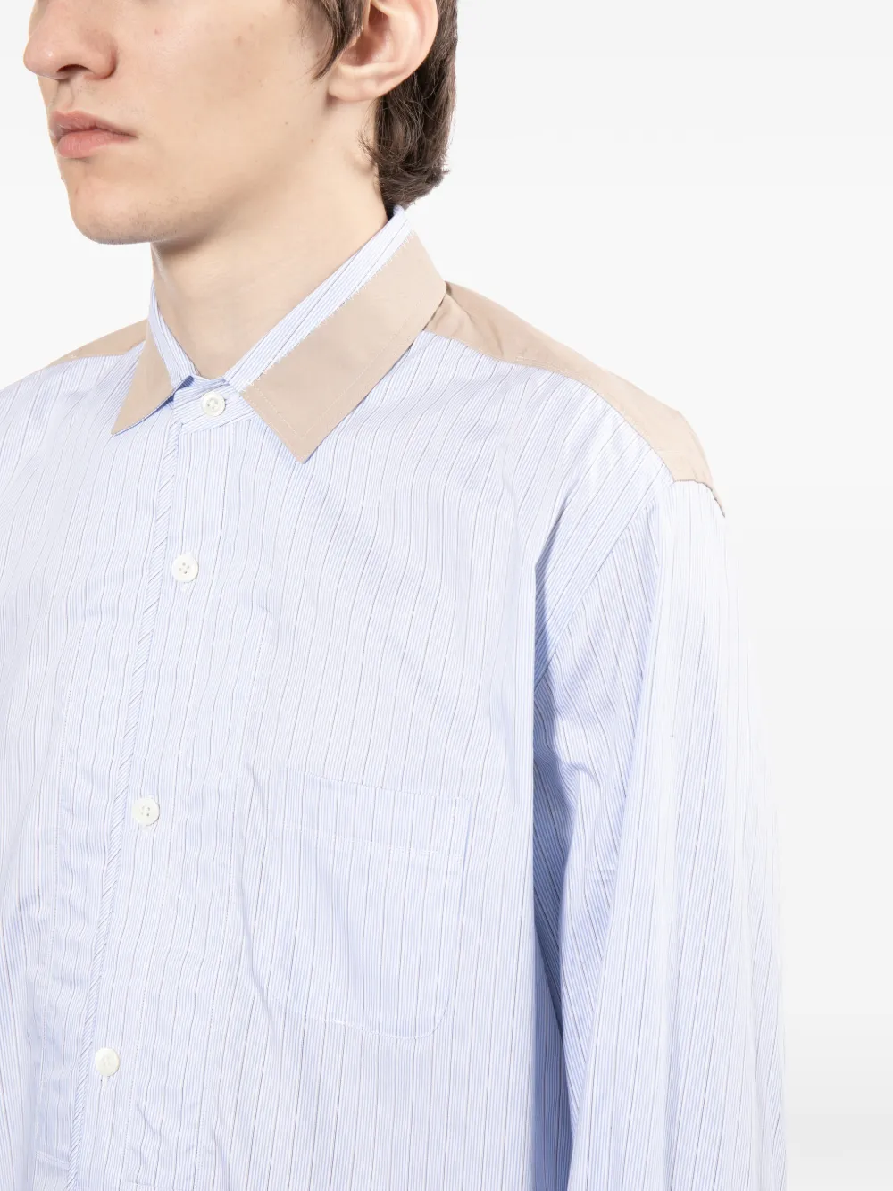 Junya Watanabe MAN Gestreept overhemd Blauw
