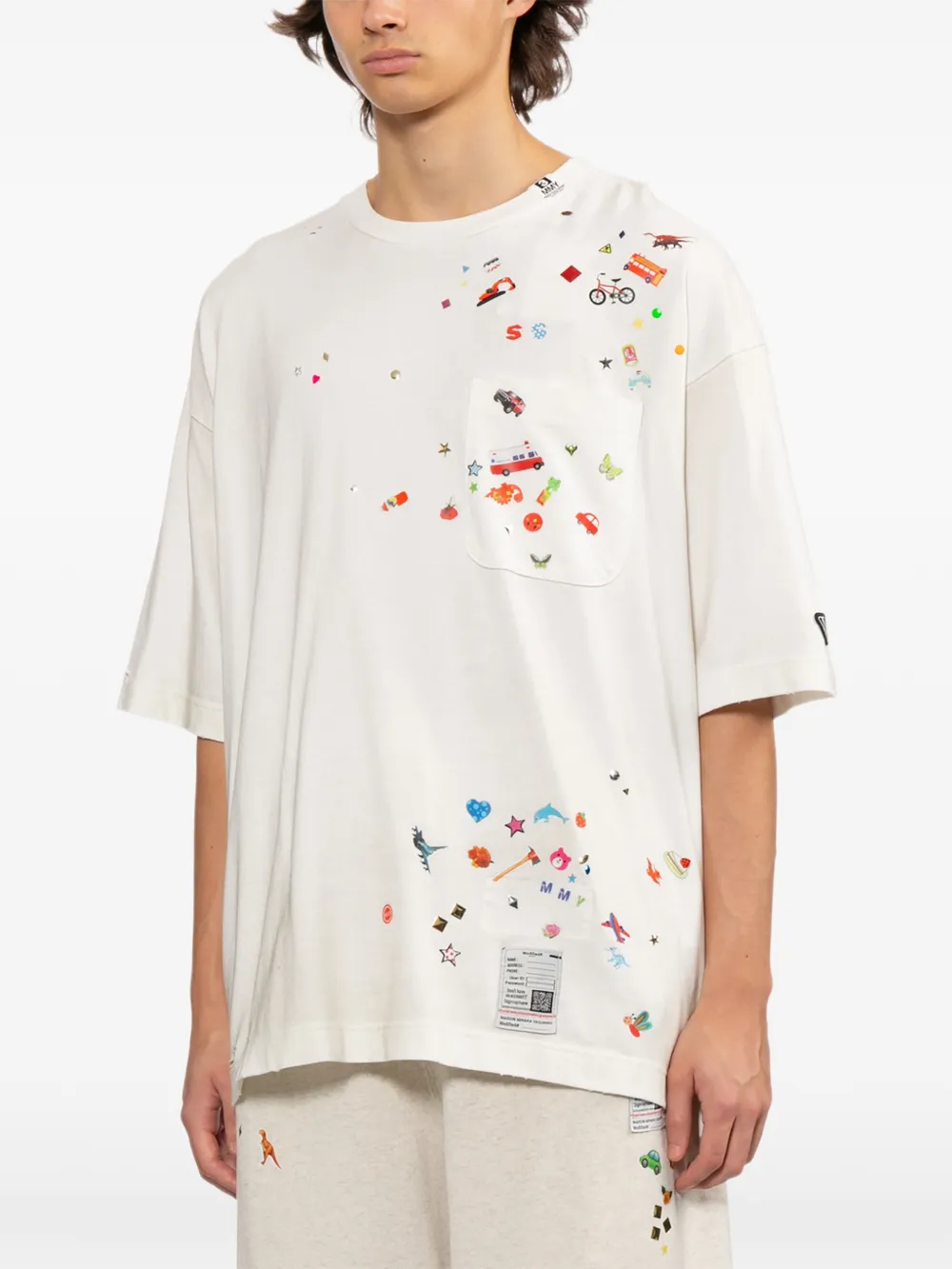  Maison Mihara Yasuhiro Graphic-print Embellishment T-shirt - Neutrals 