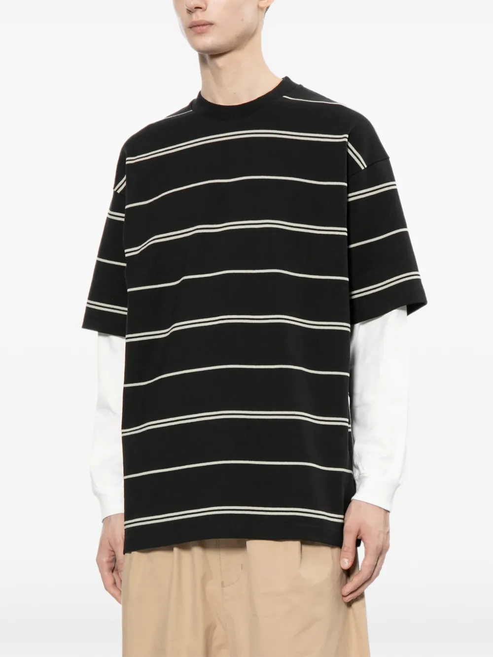 Comme des Garçons Homme Gestreept T-shirt Zwart