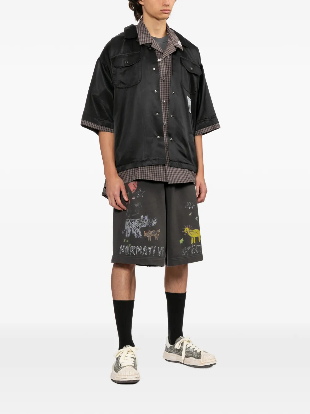 graphic-embroidered layered shirt