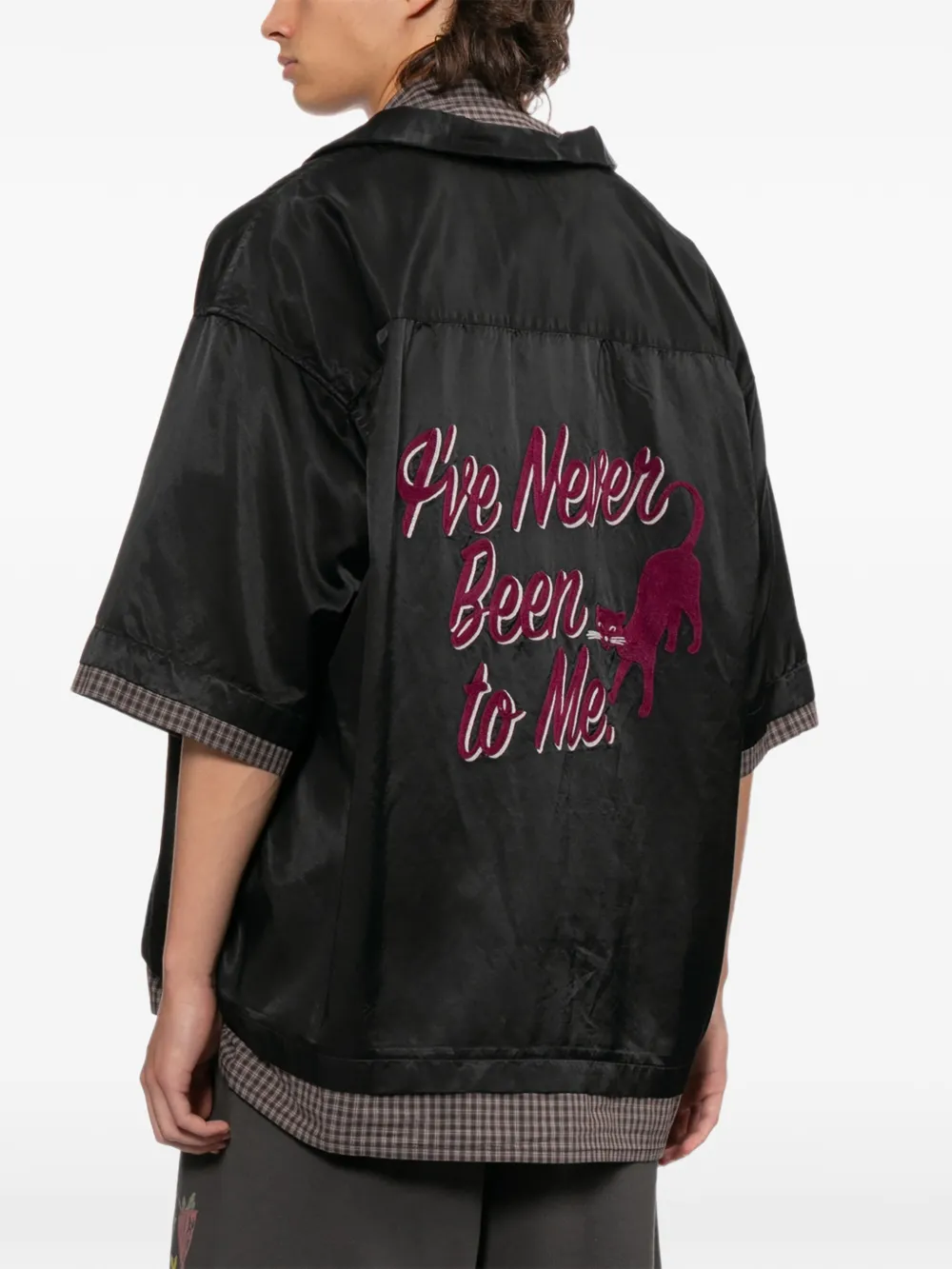 graphic-embroidered layered shirt