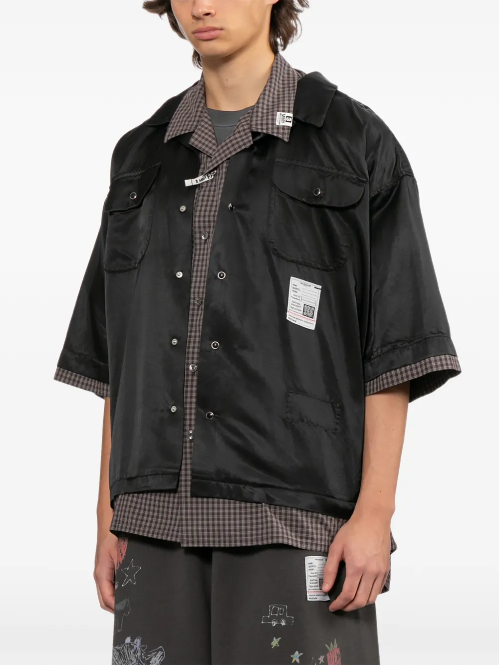 graphic-embroidered layered shirt