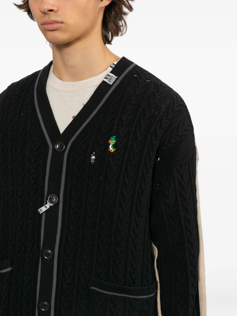 Maison MIHARA YASUHIRO Kabelgebreid vest met geborduurd logo Zwart