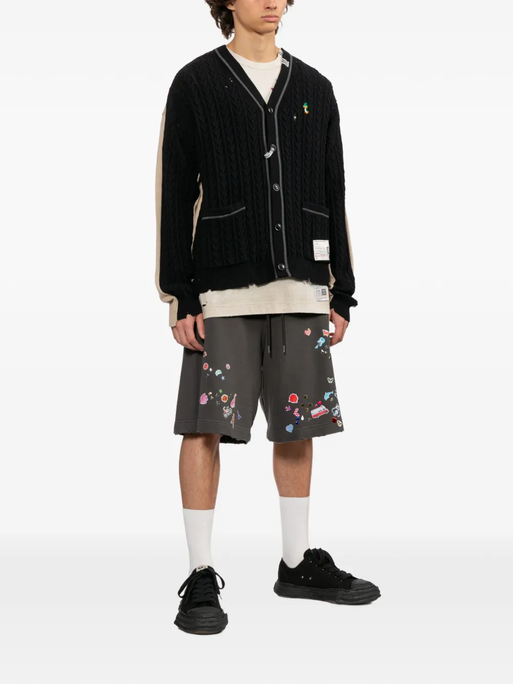 Maison MIHARA YASUHIRO Kabelgebreid vest met geborduurd logo Zwart