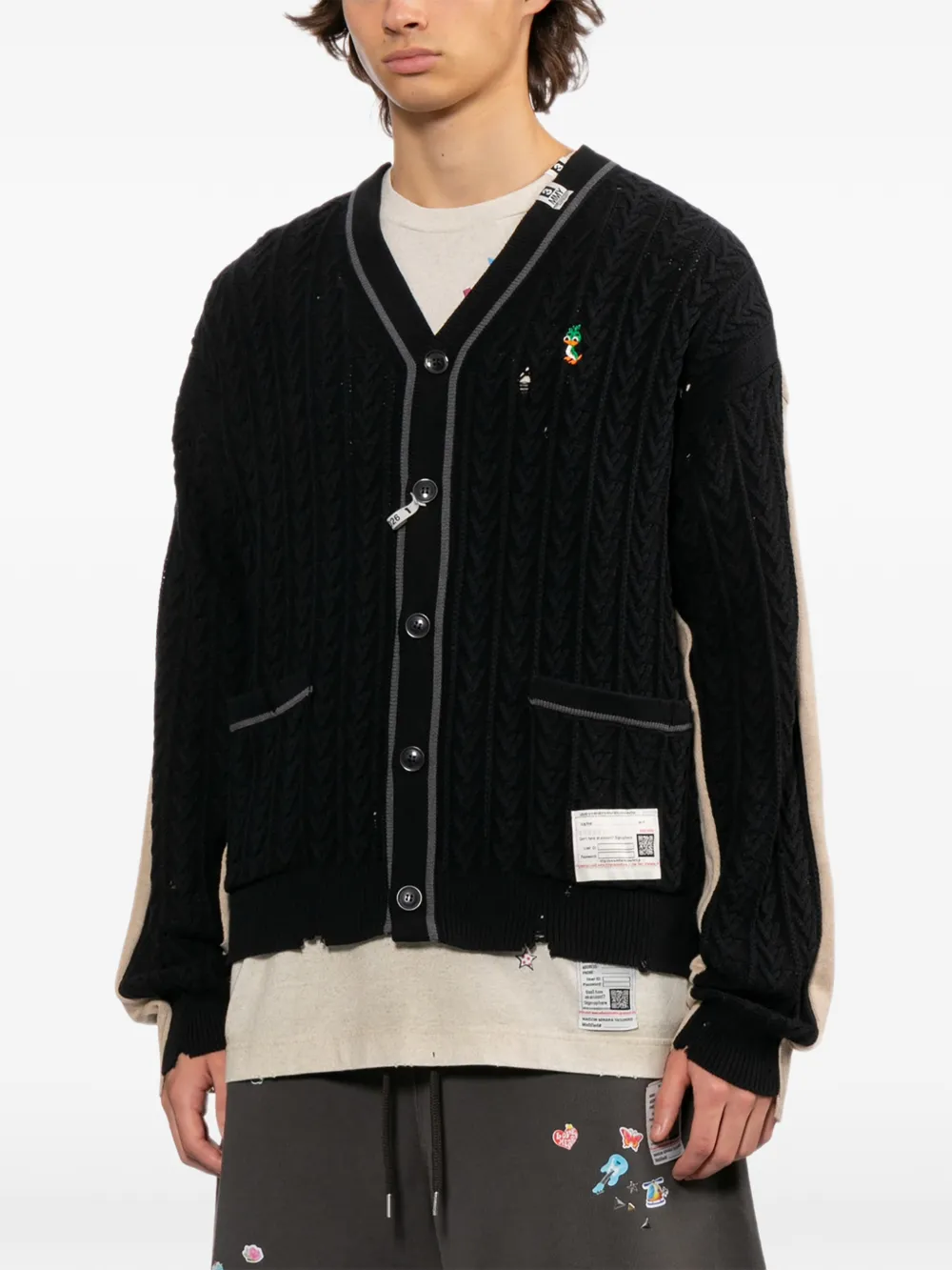 Maison MIHARA YASUHIRO Kabelgebreid vest met geborduurd logo Zwart