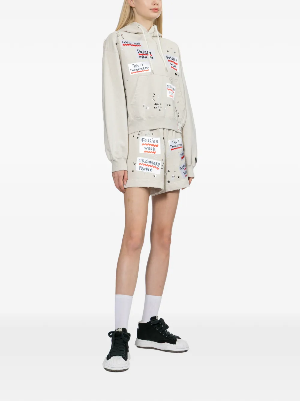  Maison Mihara Yasuhiro Embellished-sticker Hoodie - Neutrals 