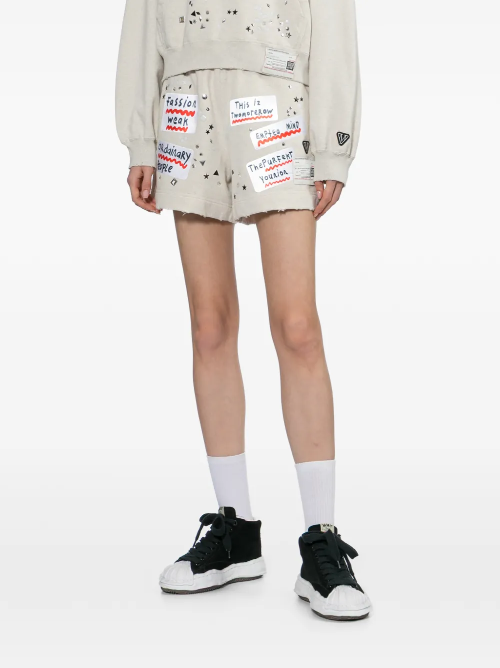  Maison Mihara Yasuhiro Embellished-sticker Hoodie - Neutrals 