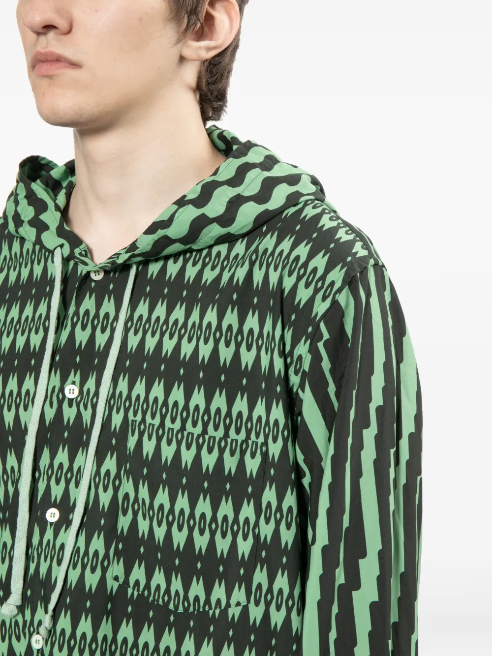 Comme des Garçons Homme Plus Overhemd met geometrische print en capuchon Groen