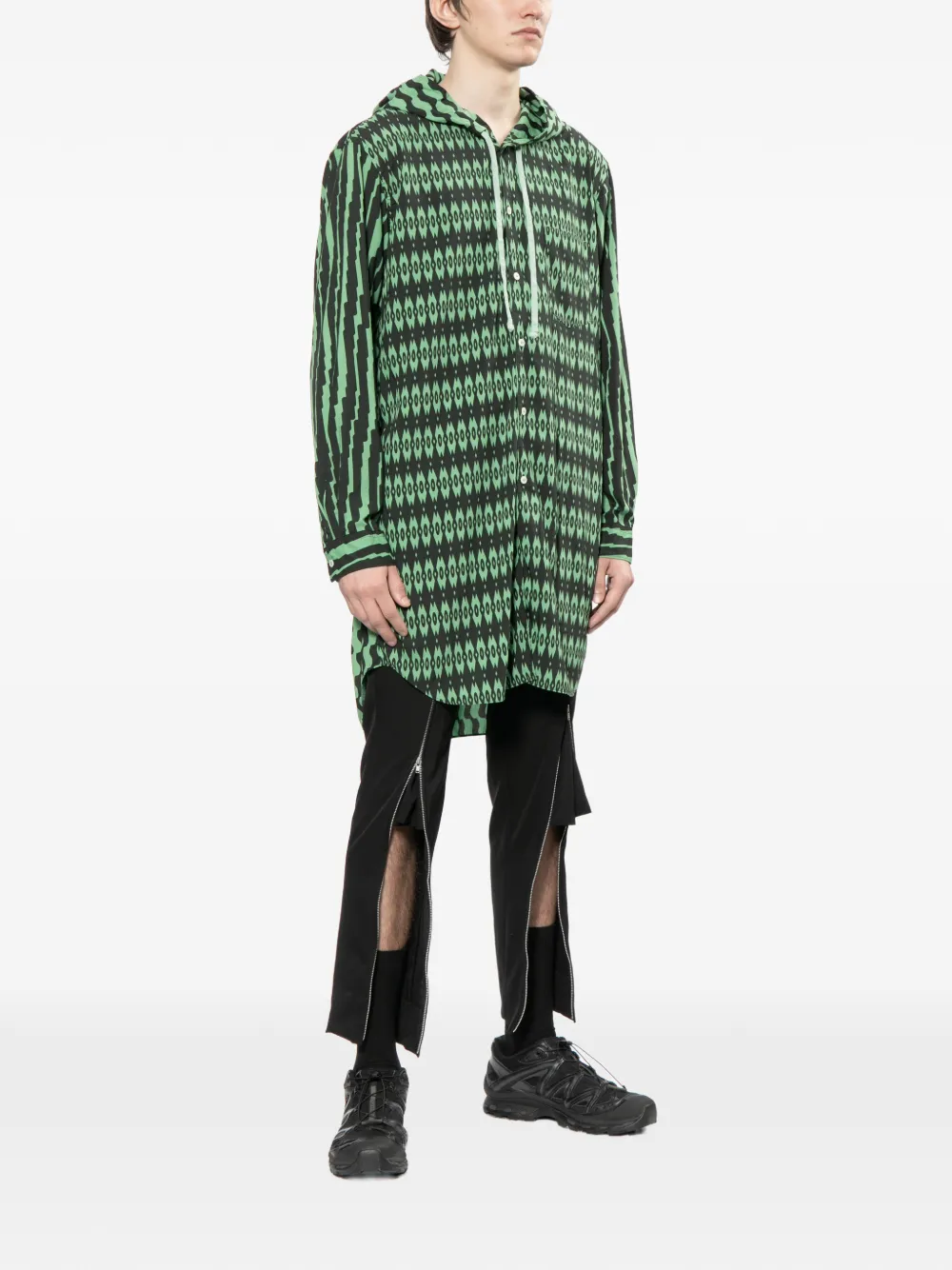 Comme des Garçons Homme Plus Overhemd met geometrische print en capuchon Groen