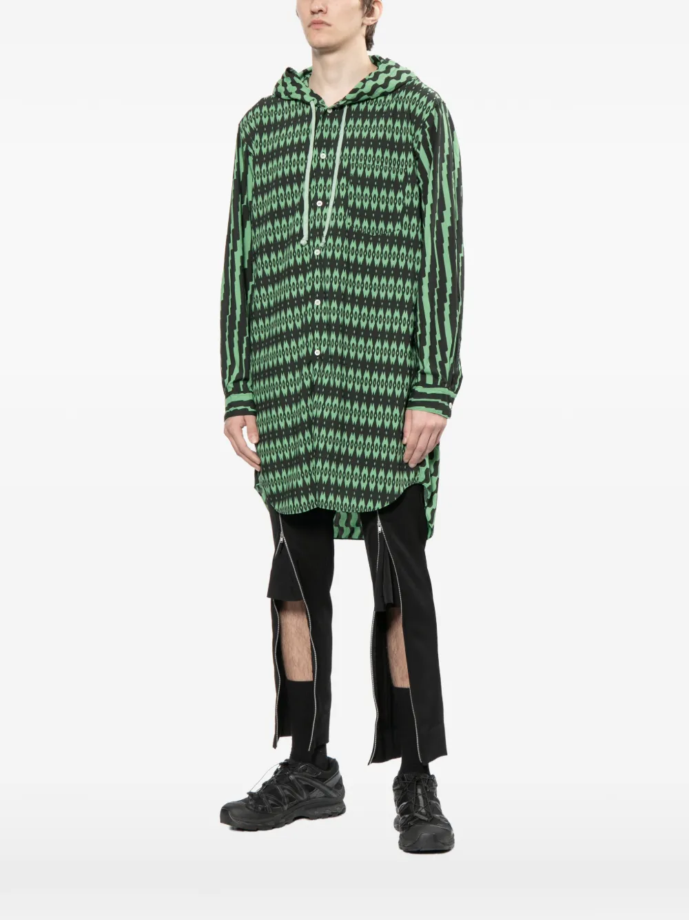 Comme des Garçons Homme Plus Overhemd met geometrische print en capuchon Groen