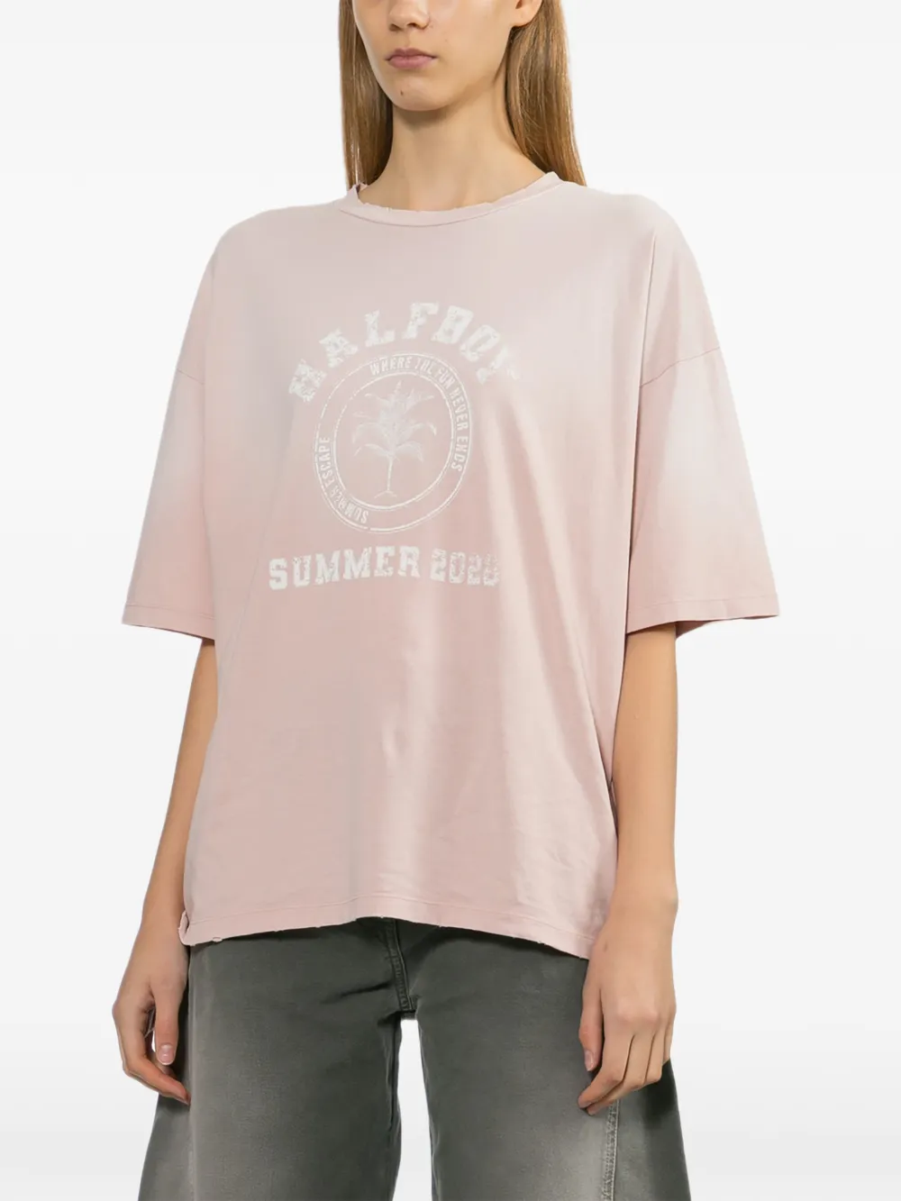  Halfboy Graphic-print Distressed T-shirt - Pink 