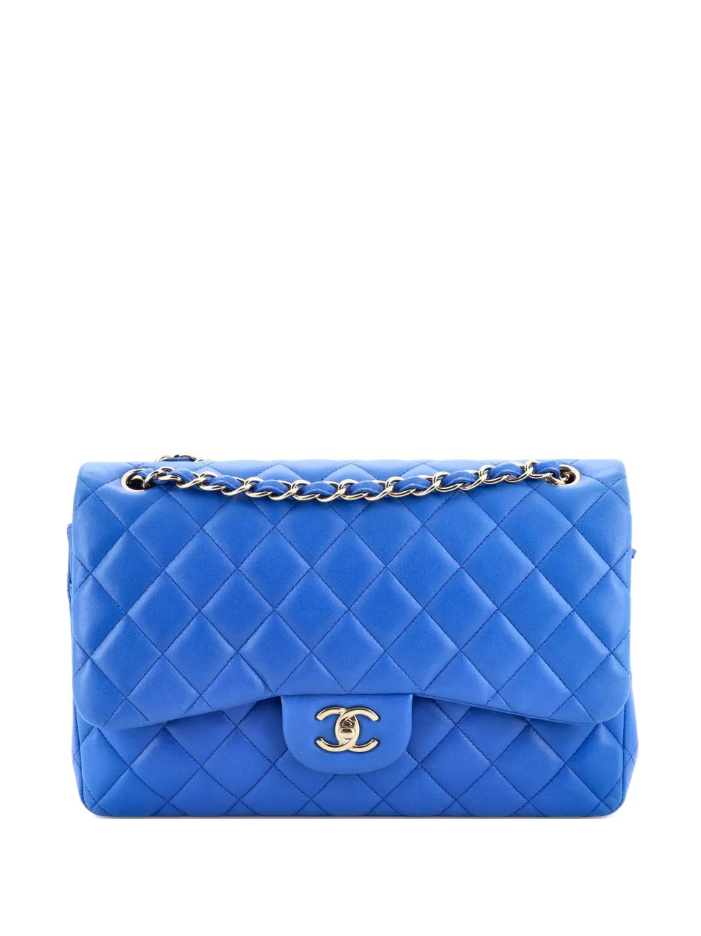 CHANEL Pre-Owned Classic Double Flap Bag Quilted Lambskin Jumbo shoulder bag - Blu