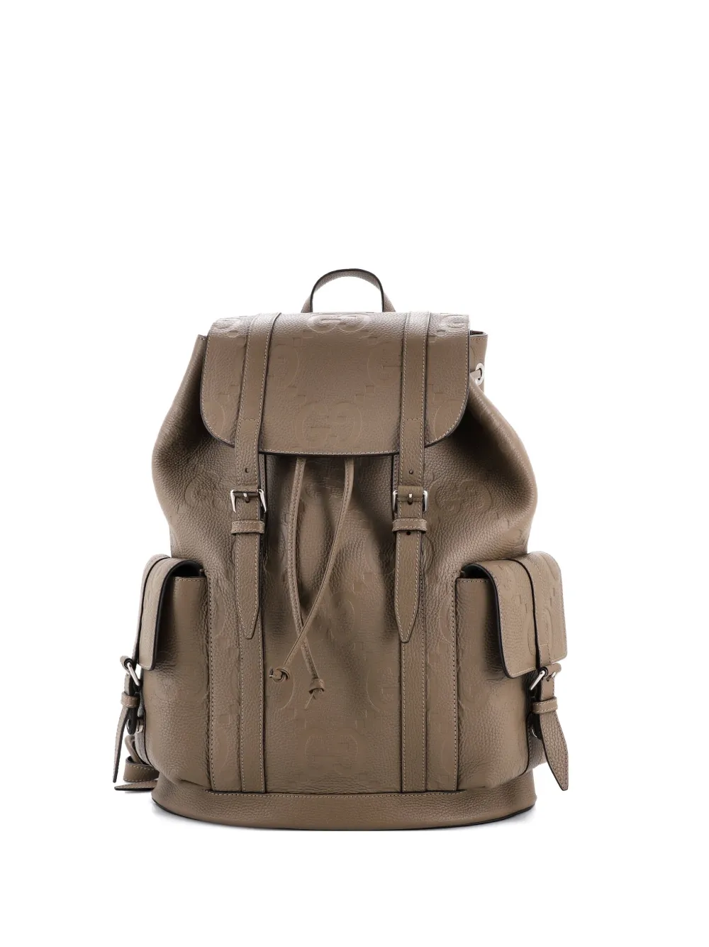 Gucci Pre-Owned Double Pocket Belt Jumbo GG Embossed Leather Large backpack - Marrone