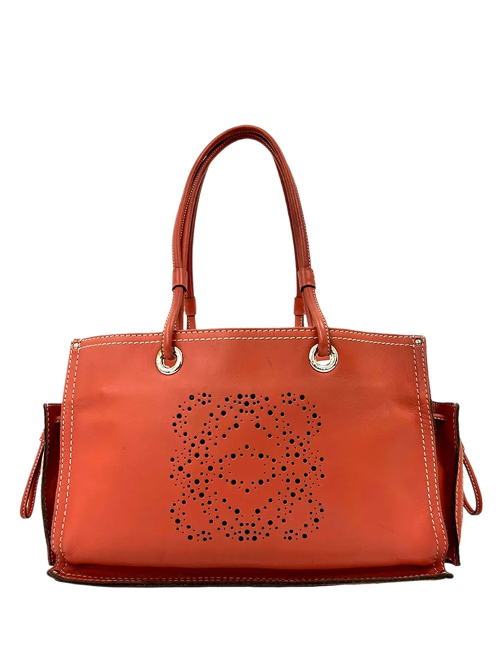 Loewe Pre-Owned 2000-2025 Leather Perforated Anagram tote bag - Arancione