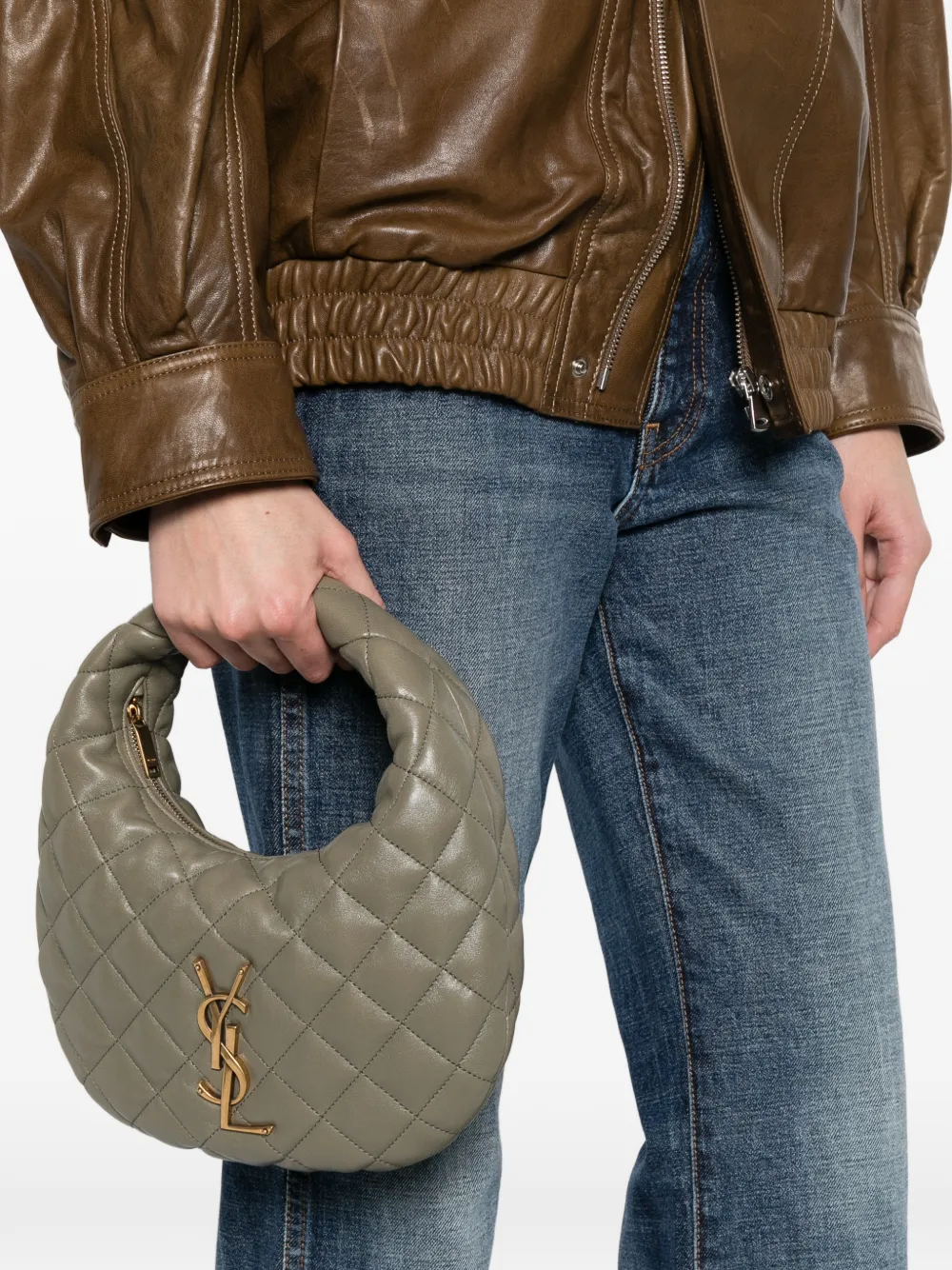 Saint Laurent Icarino in Quilted Nappa Tote Bag in Green, view 2
