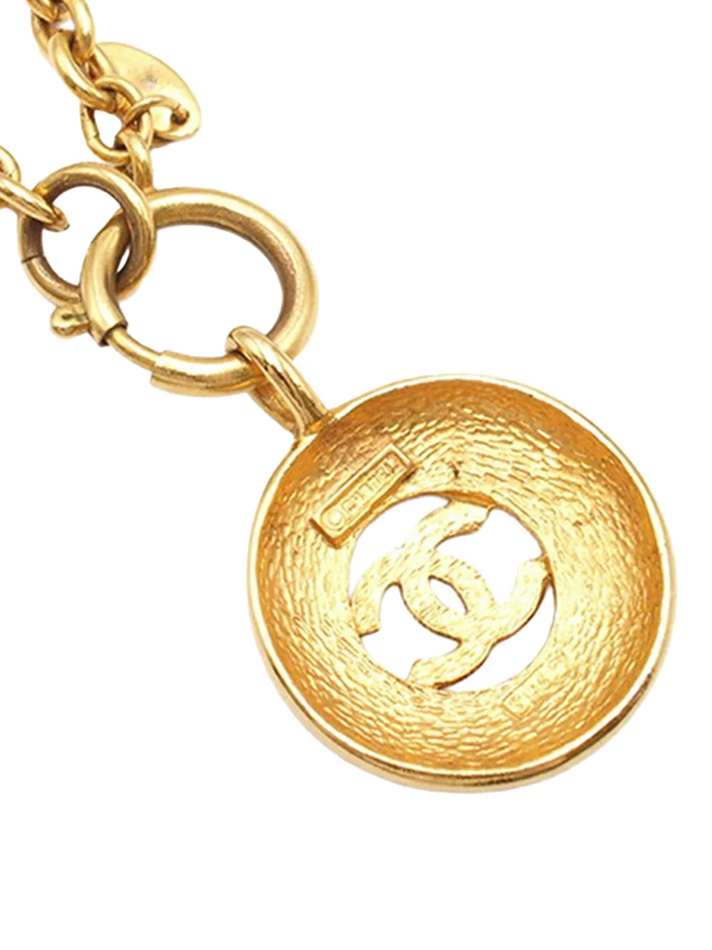 1970-1980 Cc Gold Plated Round Pendant Necklace Costume Necklace
