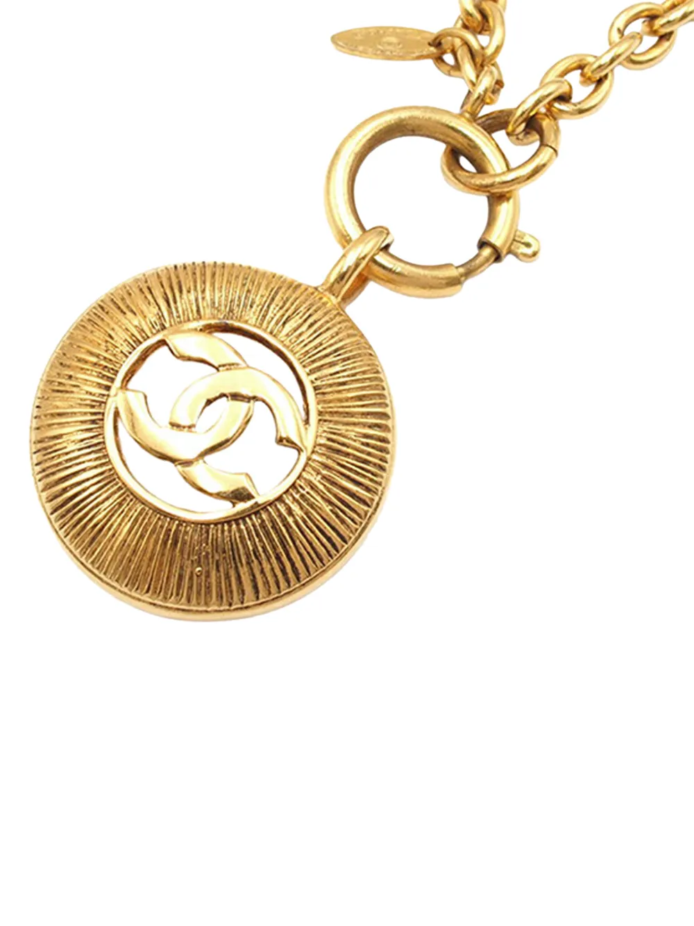 1970-1980 Cc Gold Plated Round Pendant Necklace Costume Necklace