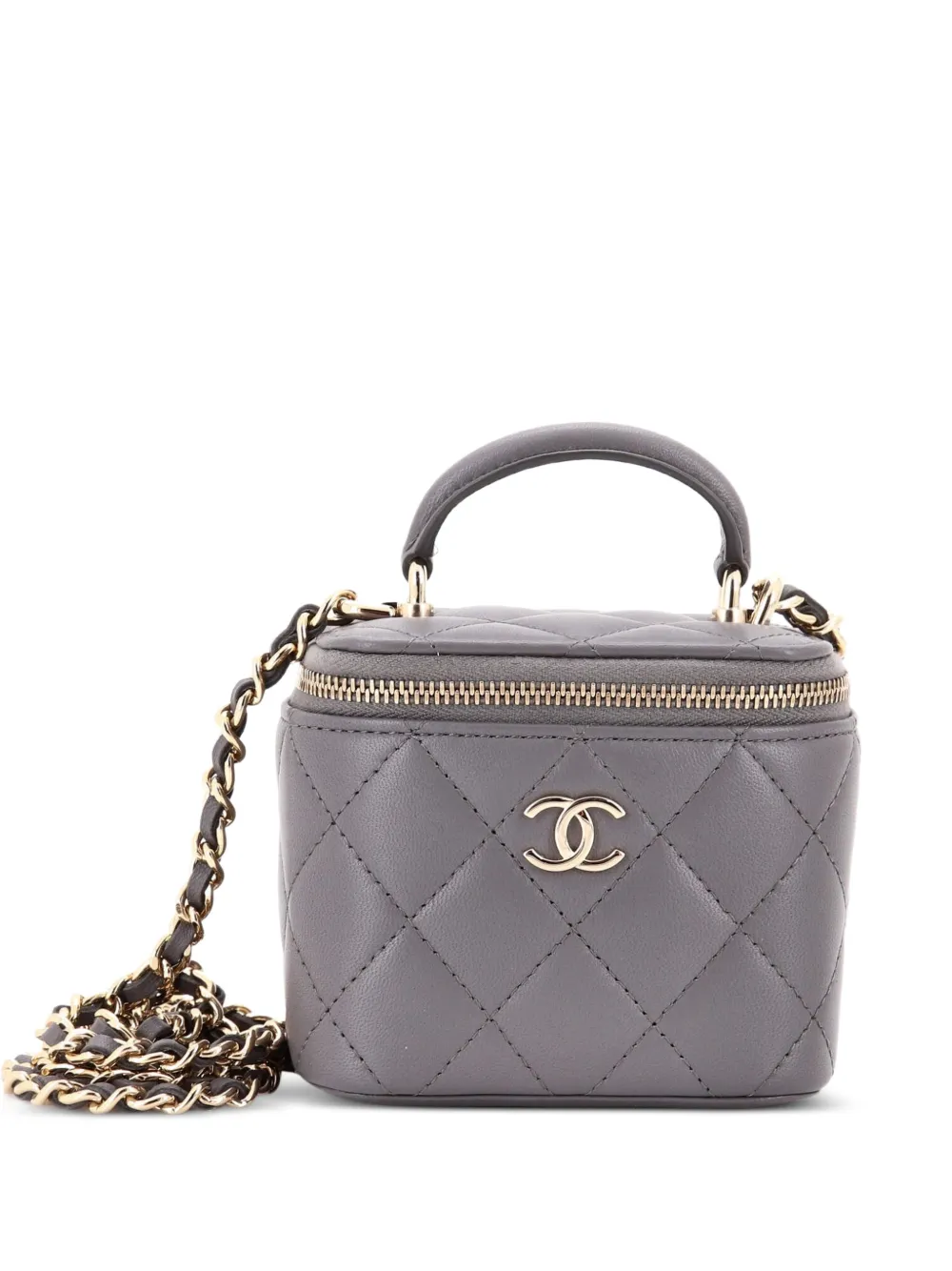 CHANEL Pre-Owned Classic Top Handle Vanity Case with Chain Quilted Lambskin Mini crossbody bag - Grigio