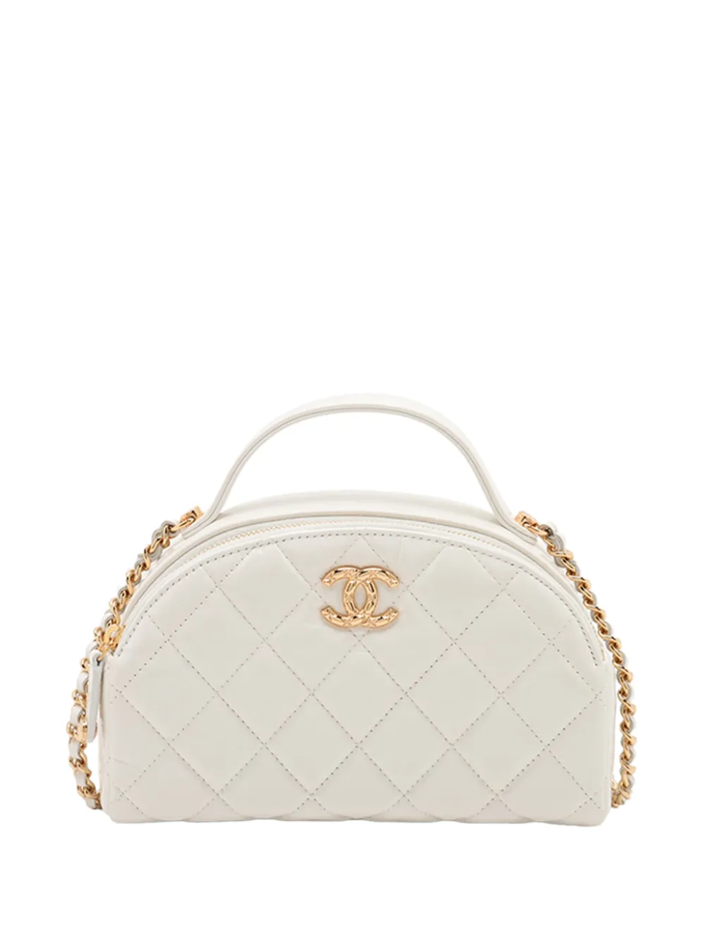 CHANEL Pre-Owned 2021-2025 CC Quilted Lambskin Dome Vanity Case with Chain satchel - Bianco