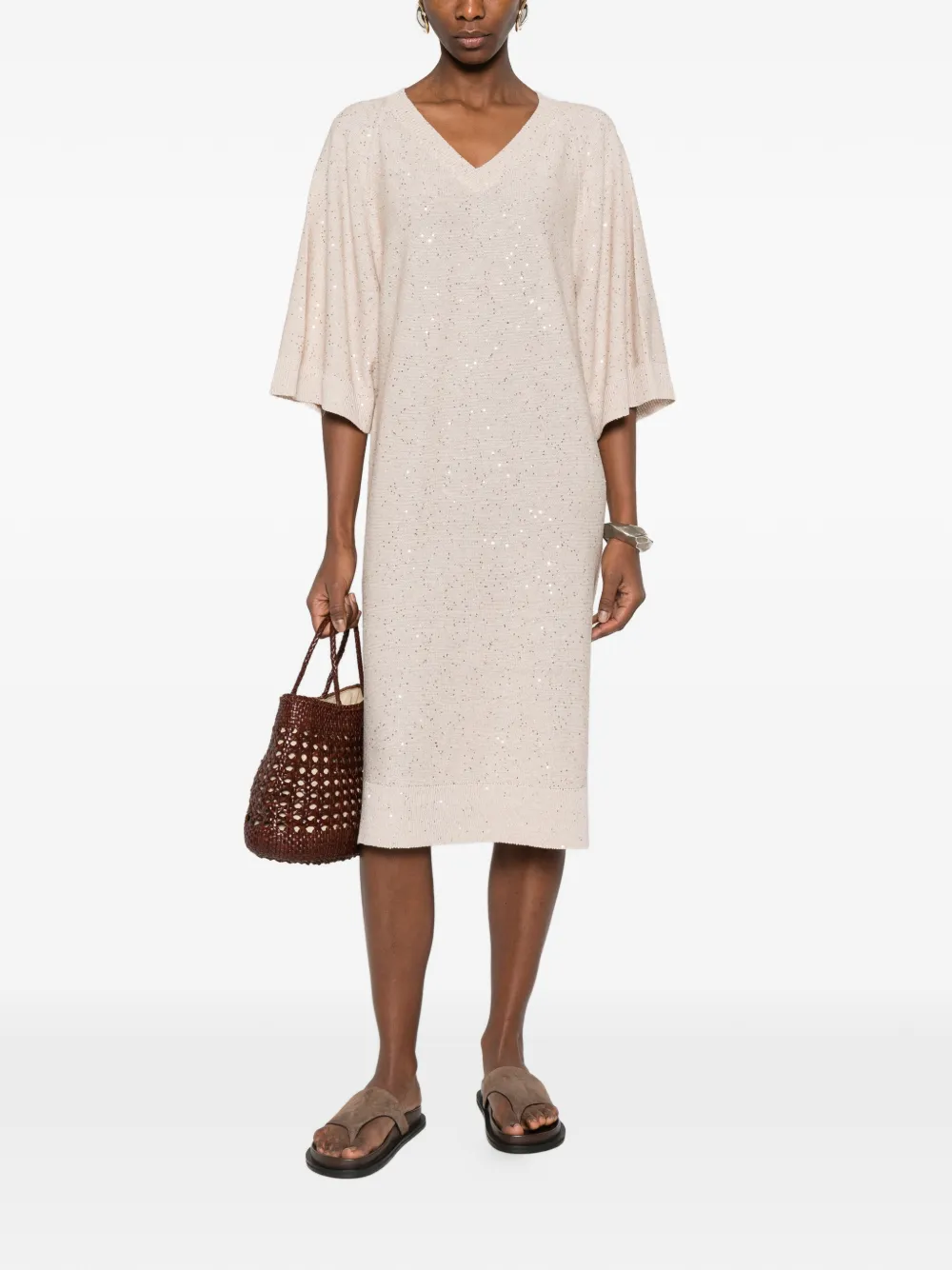 Sequin V-Neck Midi Dress