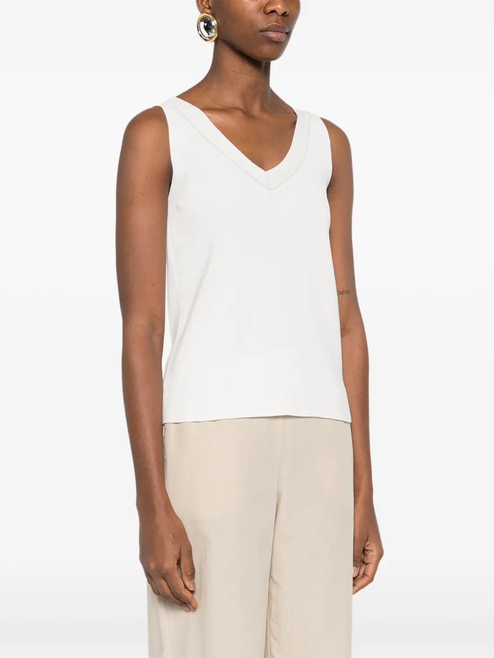  Panicale V-neck Tank Top - White 