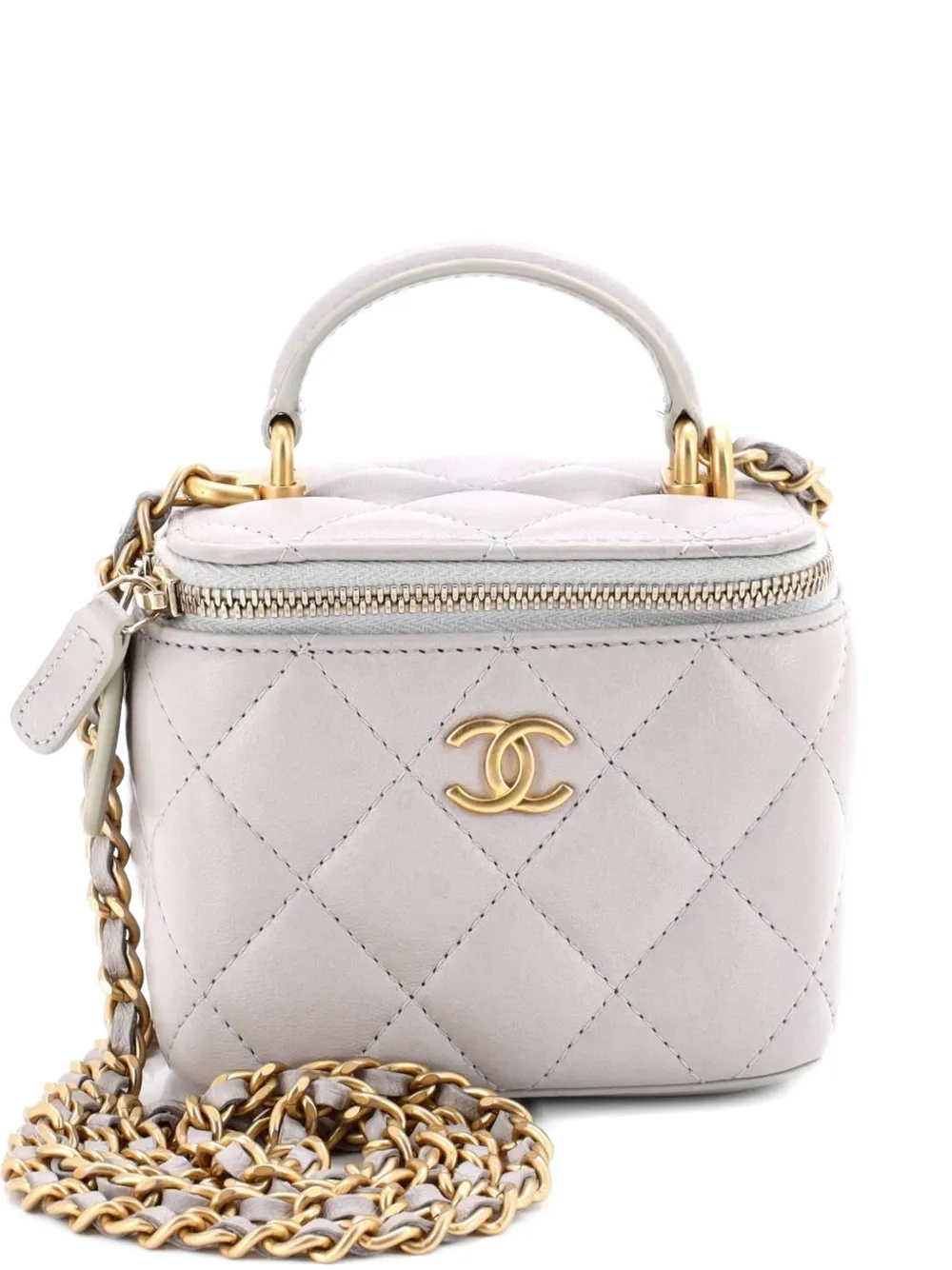 CHANEL Pre-Owned Classic Top Handle Vanity Case with Chain Quilted Lambskin Mini crossbody bag - Grigio